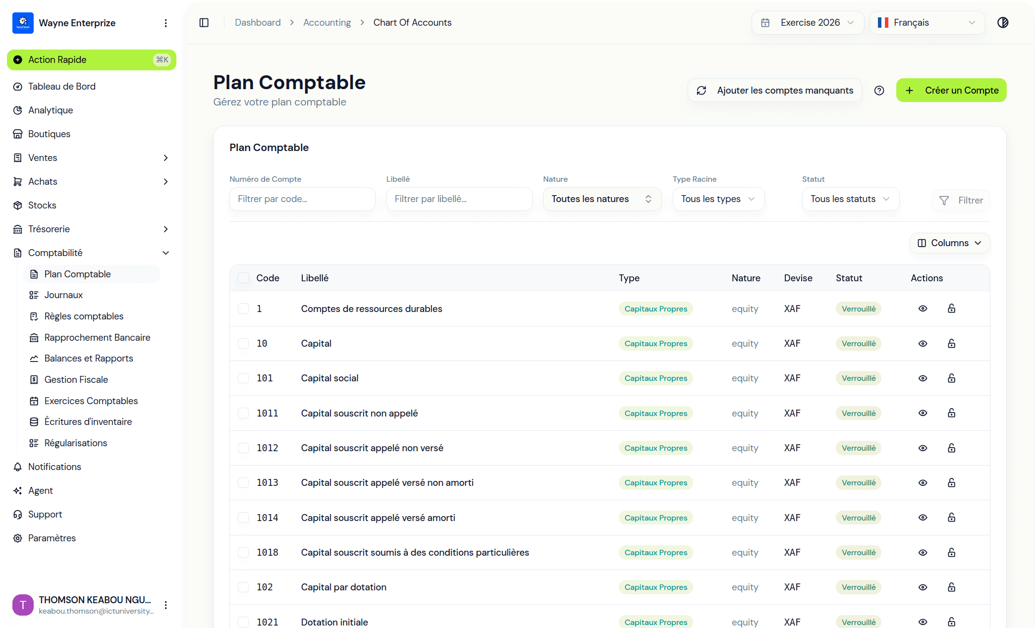 Accounting module preview in Enderix Finance